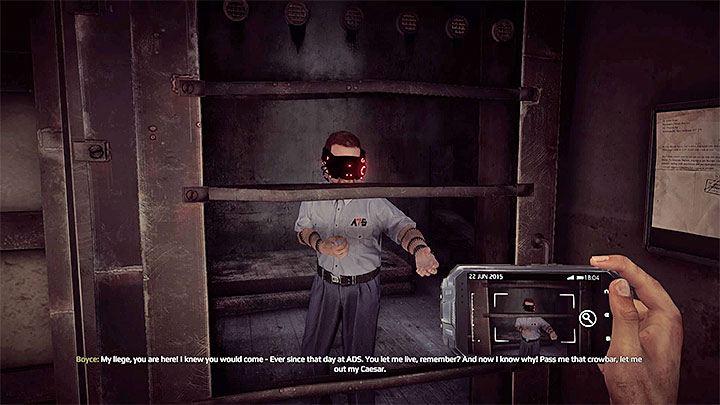 Boyce can be found inside of one of the cells - Exploration of building C | Black | Walkthrough - Black - Get Even Game Guide