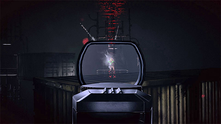 Once you obtain the firearms, crouch to hide behind the container (slow motion will no longer be active) and lean out to fire at the other enemy (see screenshot) - J_dying_minutes files | Red | Walkthrough - Red - Get Even Game Guide