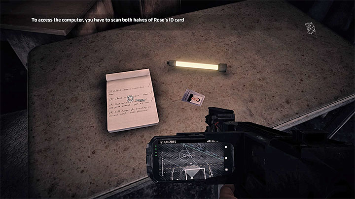 If you want to proceed with the story you must follow the footsteps that are visible thanks to the UV lamp - Get access to the kidnappers computer | Black | Walkthrough - Black - Get Even Game Guide