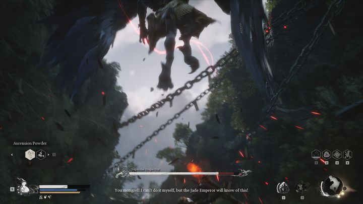 Supreme Inspector will often be either in the air or on the wheel, making attacking him difficult - Black Myth Wukong: How to defeat the Supreme Inspector boss? - Chapter 6 - Black Myth Wukong Guide