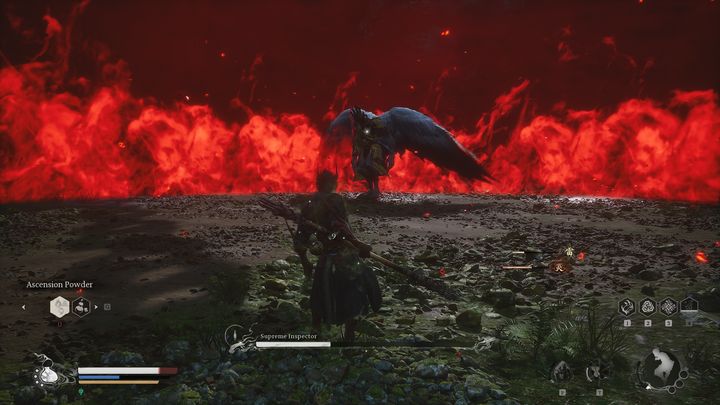 As soon as you're in his arena, quickly stun him, then use the Plantain Fan - Black Myth Wukong: How to defeat the Supreme Inspector boss? - Chapter 6 - Black Myth Wukong Guide