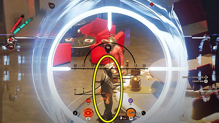 Use Focus on the guests (by holding the down arrow on the pad) to examine more people - Deathloop: How to unmask Aleksis? - FAQ - Deathloop Guide