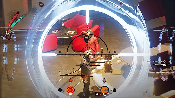 You can also choose a more conventional method and dispatch him with firearms (a sniper rifle could be useful, it'll allow you to shoot him from a higher ledge or a higher manor floor), offensive powers or hacked turrets - Deathloop: Alexis The Wolf Dorsey - boss, how to beat? - Bosses (Visionaries) - Deathloop Guide