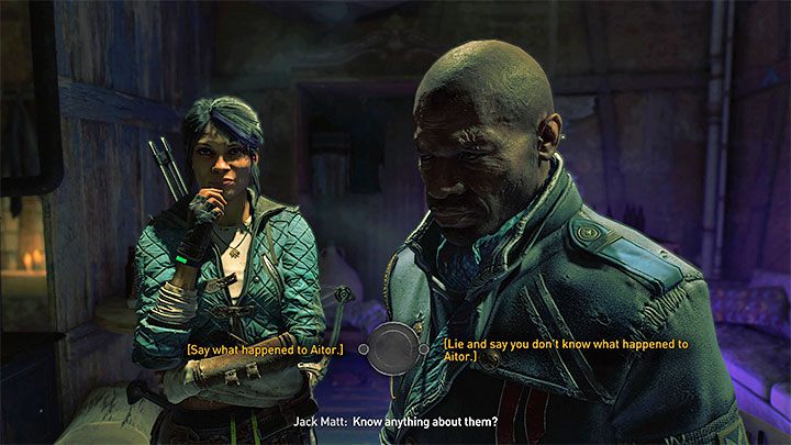 The first few choices in the conversation with Jack Matt don' - Dying Light 2: Tell what happened to Aitor or lie? A Place to Call Home - Important Choices - Dying Light 2 Guide