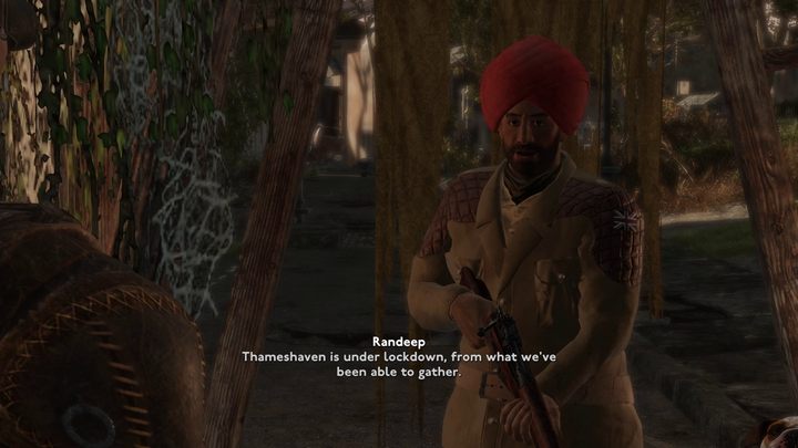 Near the entrance to Thameshaven, you'll find the Tommies guards stationed at the barricade - Fallout London: How to get to Thameshaven? - Fallout: London: Walkthrough - Fallout London Guide