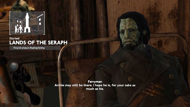 Lands of the Seraph quest focusing on finding Archie can be started in Thameshaven Market after completing Charybdis - Fallout London: Where to find Archie in Rotherhithe (Lands of the Seraph quest)? - Fallout: London: Walkthrough - Fallout London Guide
