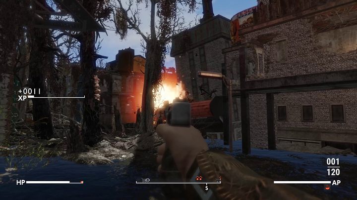 You can easily eliminate most of the hostiles by shooting at the red barrels on the shore - Fallout London: Where to find Archie in Rotherhithe (Lands of the Seraph quest)? - Fallout: London: Walkthrough - Fallout London Guide