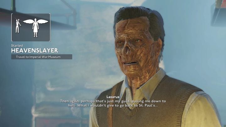 You start the Heavenslayer quest during a conversation with Lazarus, right after completing the Cold Case mission (you can read more about it on the Where to find Lazarus - Fallout London: How to get to Angel Lab? - Fallout: London: Walkthrough - Fallout London Guide