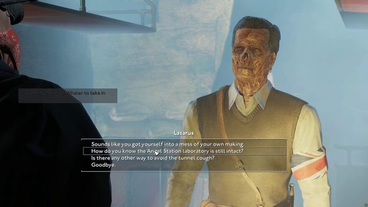 The rescued Ghoul will tell you valuable information about the Angel Station Laboratory, but he will also warn you about the poisonous gas in the area - Fallout London: How to get to Angel Lab? - Fallout: London: Walkthrough - Fallout London Guide
