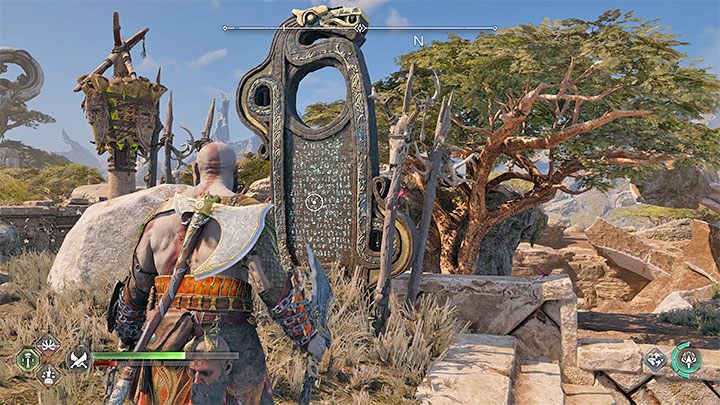 This rune board is found in the ruins in the vicinity of the dwarven store, Celestial Altar and Mystic Gateway - God of War Ragnarok: The Plains, Vanaheim - secrets, collectibles - God of War Ragnarok: Vanaheim - God of War Ragnarok Guide