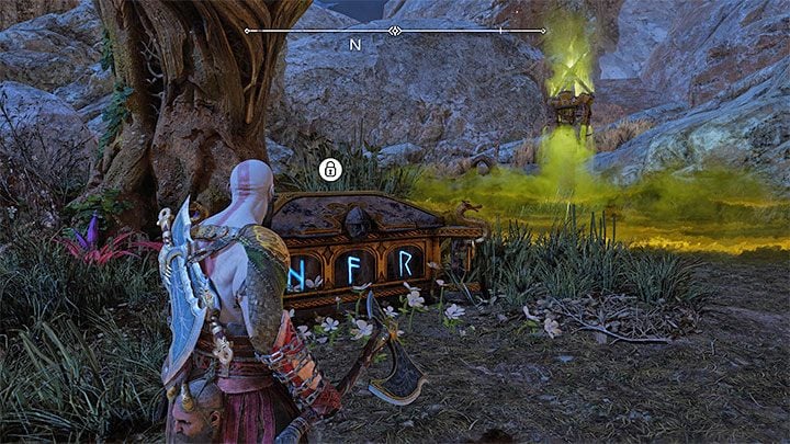 Nornir Chest #2 is located in the north-western part of the region - as a reminder (we described the action in the aforementioned collectible), you need to hit the poisonous plant with the Axe and raise the gate - God of War Ragnarok: The Plains, Vanaheim - secrets, collectibles - God of War Ragnarok: Vanaheim - God of War Ragnarok Guide
