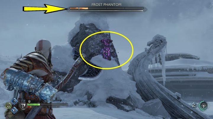 Once the ice block is crushed, a Frost Phantom will attack you - God of War Ragnarok: Lake of Nine, Midgard - secrets, collectibles - God of War Ragnarok: Midgard - God of War Ragnarok Guide