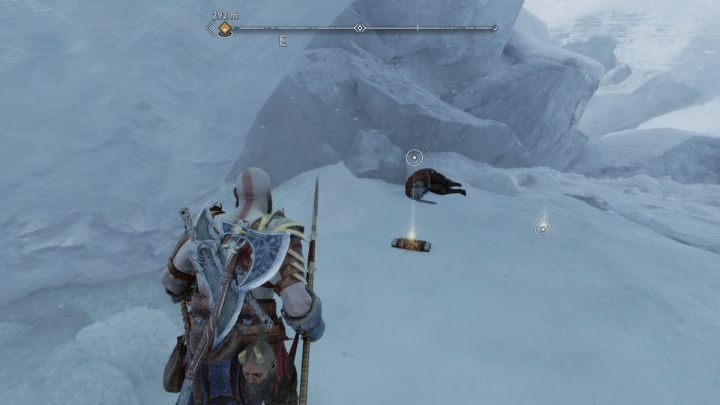 Stick the spear into ice lit in yellow and detonate it - God of War Ragnarok: Lake of Nine, Midgard - secrets, collectibles - God of War Ragnarok: Midgard - God of War Ragnarok Guide