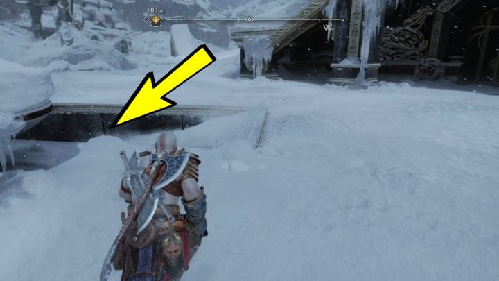 There is a crane under the bridge that will take you up - God of War Ragnarok: Lake of Nine, Midgard - secrets, collectibles - God of War Ragnarok: Midgard - God of War Ragnarok Guide