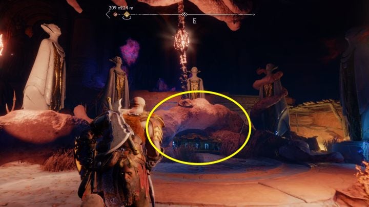 Destroy the rubble to get to the secret room under the building - God of War Ragnarok: The Forbidden Sands, Alfheim - secrets, collectibles - God of War Ragnarok: Alfheim - God of War Ragnarok Guide