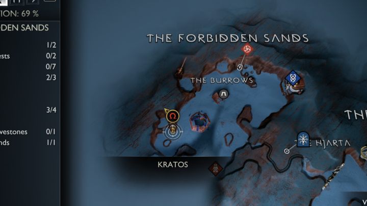 The first Lore in Alfheim in the Forbidden Sands is in the western part of the region - God of War Ragnarok: The Forbidden Sands, Alfheim - secrets, collectibles - God of War Ragnarok: Alfheim - God of War Ragnarok Guide