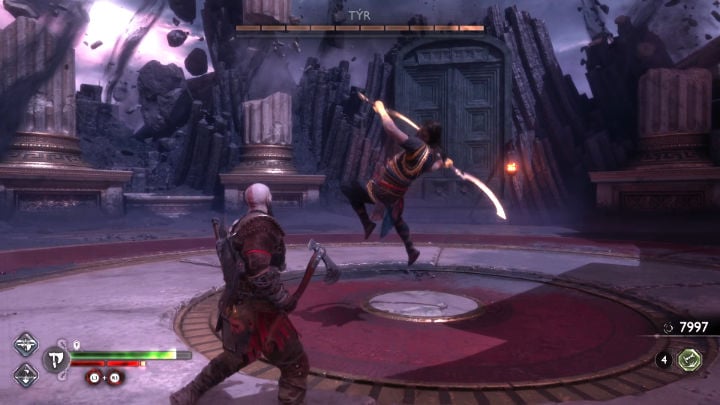 In the third clash, Tyr uses two sickle-shaped swords, Khopeshes - God of War Ragnarok Valhalla: Tyr - God of War Ragnarok: Valhalla DLC - God of War Ragnarok Guide