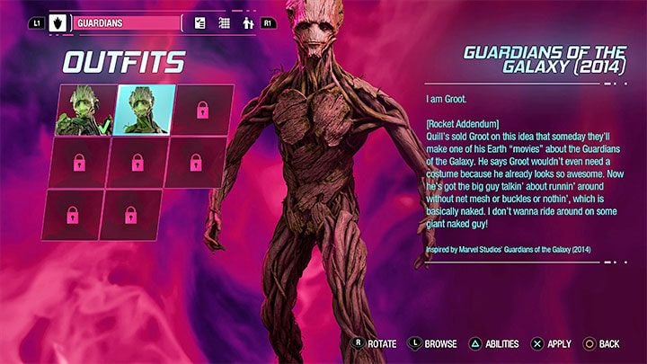 Outfits are new clothing items for individual Guardians of the Galaxy - Guardians of the Galaxy: All secrets - list - Secrets & Collectibles - Guardians of the Galaxy Guide