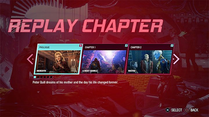 Guardians of the Galaxy does have an option to repeat a chapter, but unfortunately, this option is governed by rules that differ from most games of the genre - Guardians of the Galaxy: Chapters - can you replay them? - FAQ - Guardians of the Galaxy Guide