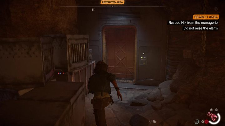Go through the newly opened room to the very end of the corridor - be careful as you approach the end, as an elite guard may be patrolling nearby - Star Wars Outlaws: Partners - walkthrough - Tatooine - Star Wars Outlaws Guide