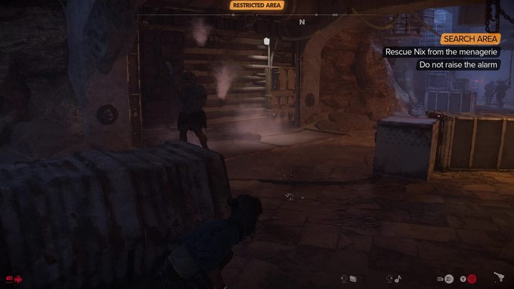 On the left side of the corridor there is another lever with a guard walking next to it - Star Wars Outlaws: Partners - walkthrough - Tatooine - Star Wars Outlaws Guide