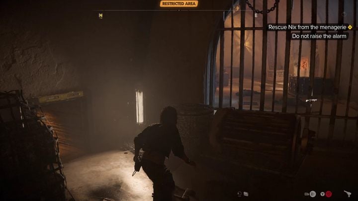 Be careful, as other enemies can spot you through the bars in the middle of the corridor and from the next room - Star Wars Outlaws: Partners - walkthrough - Tatooine - Star Wars Outlaws Guide