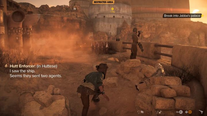After a short, linear climb, you will arrive in front of Jabba's palace - Star Wars Outlaws: Partners - walkthrough - Tatooine - Star Wars Outlaws Guide