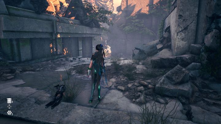 If Eve received damage during battles against normal opponents, retreat to the camp in the building ruins to rest and replenish the supply of healing items - Stellar Blade: How to defeat Corrupter boss on Eidos 7? - Bosses - Stellar Blade Guide