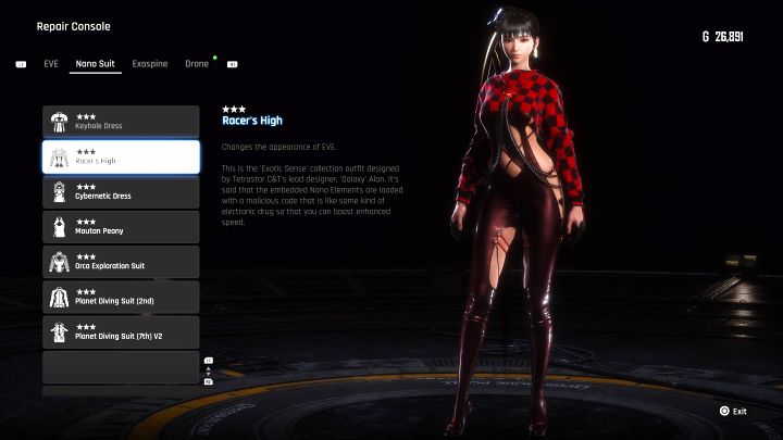 Visit any repair console and craft the suit with materials - Stellar Blade: All EVE costumes map - Secrets and Collectibles - Stellar Blade Guide