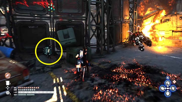 Reach the place where you can see the entrance to the lobby - this is shown in picture 1 (the Raphael Space Center GATE 03 text) - Stellar Blade: Tumbler Expansion Modules map - Secrets and Collectibles - Stellar Blade Guide