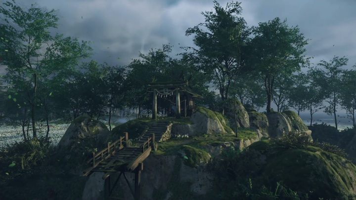 To get to this shrine, you have to move on the rocks in the inner part of the location - Ghost of Tsushima: Shinto Shrines, Toyotama Region secrets map, video guide - Toyotama Region - Ghost of Tsushima Guide, Walkthrough