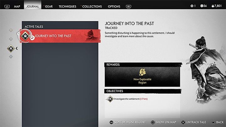 If you have met the requirements to unlock the DLC, a new Iki Tales tab will automatically appear in your log, and it will contain the first quest Journey Into the Past - Ghost of Tsushima: How to unlock Iki Island? - Basics - Ghost of Tsushima Guide, Walkthrough