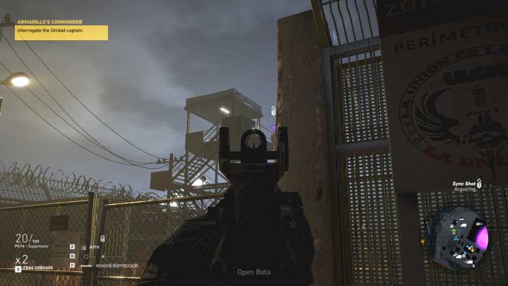 Before you go through the gate, make sure that there is no snipers in the tower - Amradillos Commander | Itacua Walkthrough - Itacua - Tom Clancys Ghost Recon: Wildlands Game Guide