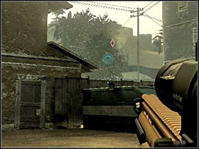 Remember to stick close to the buildings on the right - [Mission 07] Quarterback - Objective: Get to shanty town - [Mission 07] Quarterback - Ghost Recon: Advanced Warfighter - Game Guide and Walkthrough