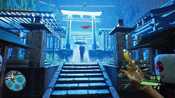 You can go further south, this time directly towards the Shiroyama Shrine - Ghostwire Tokyo: A Maze of Death - walkthrough - Chapter 2: Trouble - Ghostwire Tokyo Guide