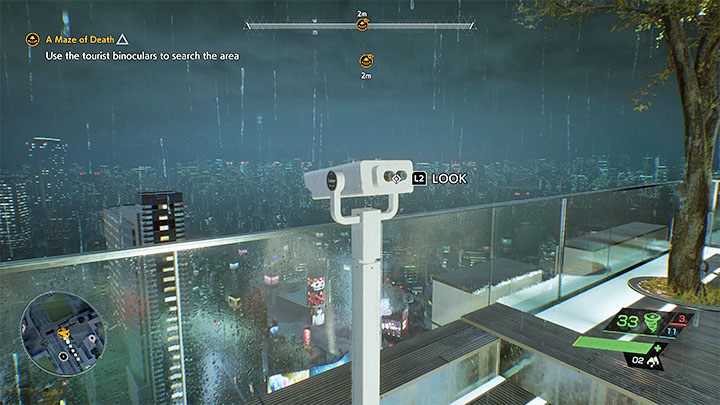 Your destination is the tourist binoculars shown in the above screenshot, located on the observation deck, next to the railing - Ghostwire Tokyo: A Maze of Death - walkthrough - Chapter 2: Trouble - Ghostwire Tokyo Guide