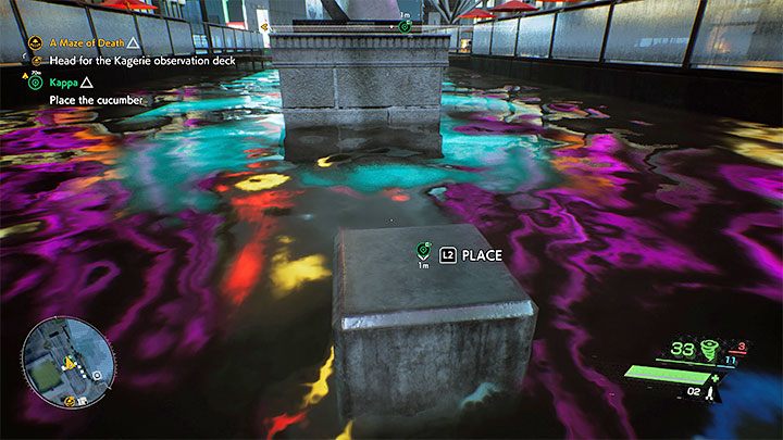 Jump into the water (there's no risk of drowning or taking damage) and reach the location where you need to place cucumber - Ghostwire Tokyo: Kappa - walkthrough - Quests available from chapter 2 - Ghostwire Tokyo Guide