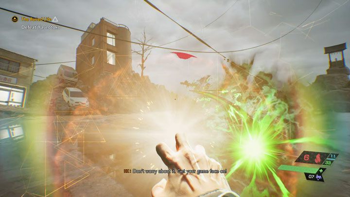 The boss, like the main character, uses 3 different elements - Ghostwire Tokyo: The Buried Life - walkthrough - Chapter 2: Trouble - Ghostwire Tokyo Guide