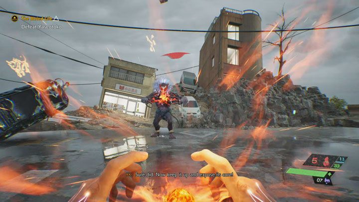 Fire attacks require charging, which means that you can spot Yaseotoko readying them well in advance, allowing you to prepare to sprint and avoid getting hit - Ghostwire Tokyo: The Buried Life - walkthrough - Chapter 2: Trouble - Ghostwire Tokyo Guide