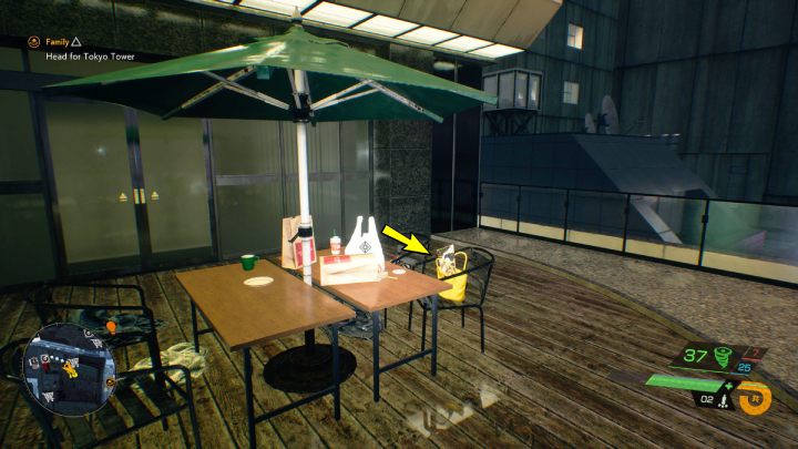 The relic is on the chair, on the terrace of the building southeast of the Utagawa Shrine - Ghostwire Tokyo: Relics, Central Tokyo - list of all - Relics - Ghostwire Tokyo Guide