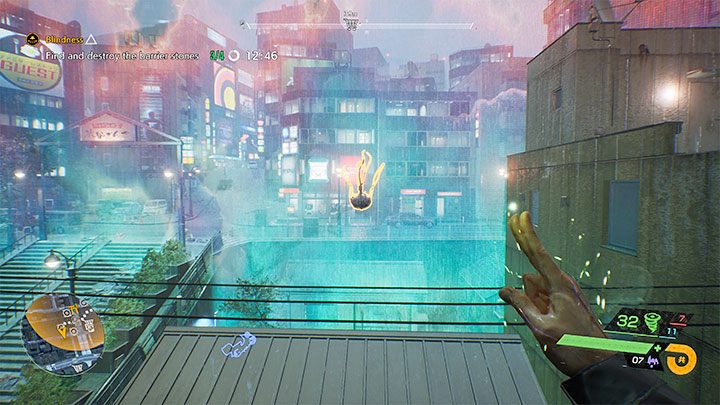 You can reach the next stones by gliding between the roofs and/or by climbing - Ghostwire Tokyo: Blindness - walkthrough - Chapter 3: Connection - Ghostwire Tokyo Guide