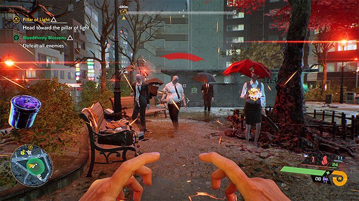 Head towards the red tree in the park - Ghostwire Tokyo: Bloodthirsty Blossoms - walkthrough - Quests available from chapter 3 - Ghostwire Tokyo Guide