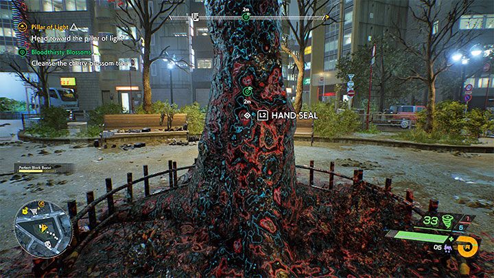 After winning the battle, approach the corrupted tree and examine it - Ghostwire Tokyo: Bloodthirsty Blossoms - walkthrough - Quests available from chapter 3 - Ghostwire Tokyo Guide