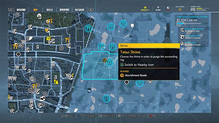 Many icons representing torii gates from the unexplored eastern part of the city will appear on the map - Ghostwire Tokyo: Giants - walkthrough - Chapter 4: Contortion - Ghostwire Tokyo Guide