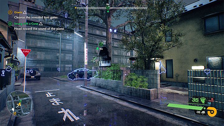 Explore the area marked with the green circle on the map - Ghostwire Tokyo: Strung with a Curse - walkthrough - Quests available from chapter 4 - Ghostwire Tokyo Guide