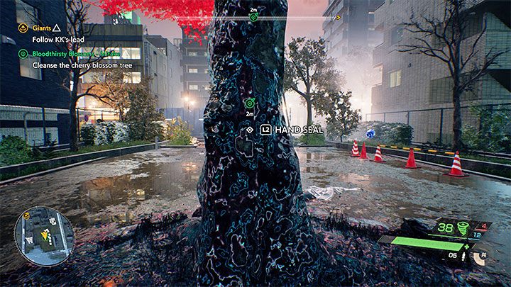After the battle interact with the tree again and remove the hand seal - Ghostwire Tokyo: Bloodthirsty Blossoms Mitake - walkthrough - Quests available from chapter 4 - Ghostwire Tokyo Guide