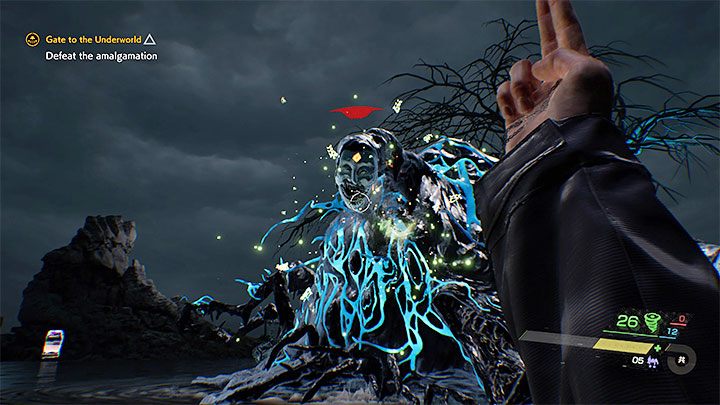 The Amalgamation's three weak points are the masks attached to it - Ghostwire Tokyo: Gate to the Underworld - walkthrough - Chapter 6: Binding - Ghostwire Tokyo Guide