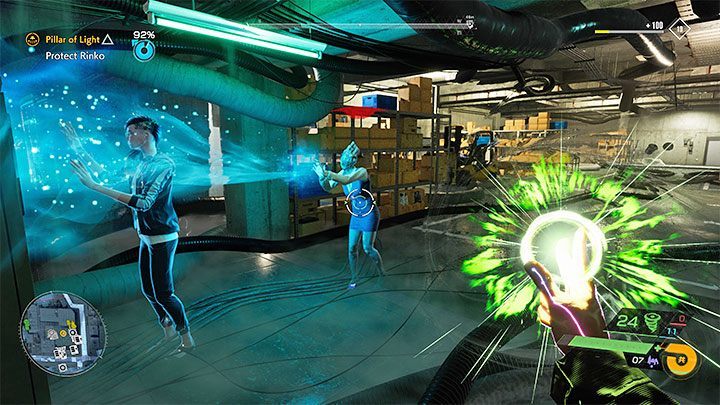 As in other battles of this type, this simply means that you need to stop the Visitors from getting close to Rinko so that they can't start absorbing her soul - Ghostwire Tokyo: Pillar of Light - walkthrough - Chapter 3: Connection - Ghostwire Tokyo Guide