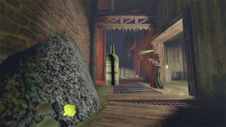 On the upper floor, you will immediately stumble upon a new guard and you can use this opportunity to test out throwing bottles to distract enemies - Gloomwood: Croups Fishery - walkthrough - Walkthrough - Gloomwood Guide, Walkthrough