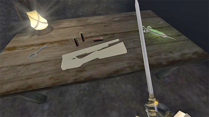 The shotgun is on the table to the left of the tavern - Gloomwood: Firearms - how to get a revolver, a silenced pistol, a shotgun? - FAQ - Gloomwood Guide, Walkthrough